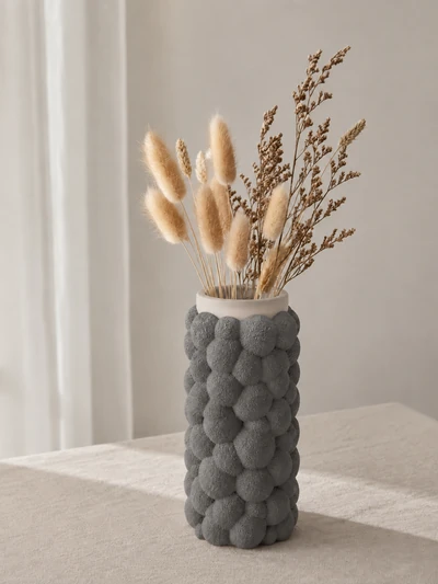 Puffra Bicolor en Gris Piedra Blanco Hueso